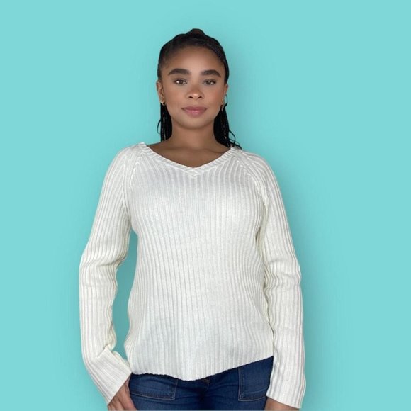 Vintage 90s Ribbed Cream Sweater - Picture 1 of 4